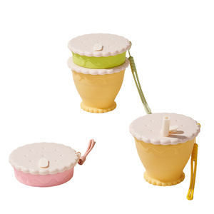 Biscuit Silicone Folding <b>Water</b> <b>Bottle</b> Food Grade <b>Childrens</b> Straw Cup Travel Outdoor Collapsible With Carrying Rope - Product Image 3