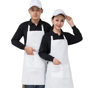 Регулируемый кухонный фартук для ресторана, униформа официанта, 100% хлопок, пекарня, питание, водонепроницаемый кухонный фартук