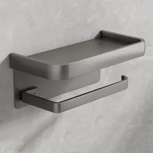高品質ベストセラーシンプル壁掛け自己接着剤ドリルクリーニングトイレットペーパーホルダー電話棚付き - Product Image 1