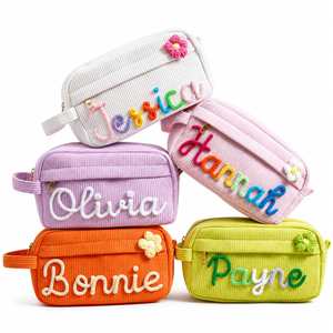 Custom <b>Makeup</b> Bag & Personalized Corduroy Cosmetic Bag - Large Capacity Travel Toiletry Organizer, <b>Makeup</b> <b>Brush</b> <b>Holder</b> Pouch - Product Image 1