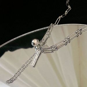 S925 Sterling <b>Silver</b> <b>Choker</b> Necklace Letter Design Hip Hop Style Everyday Wear 45.5Cm Chain Length - Product Image 3