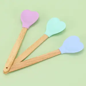 Heart shape colored bamboo handle silicone spatula for baking and kitchen