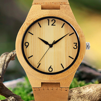 Jam tangan kayu bambu OEM dengan tali kulit asli Gerakan Jepang