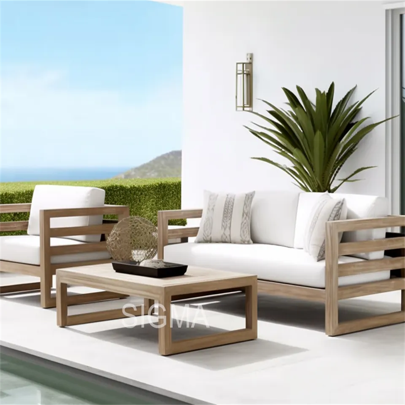 New Arrival Comfortable L Shape Luxury Teak Wooden Frame Garden Patio Outdoor Couch and Sectional Sofa