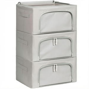 BEST Foldable Fabric Clothes Storage <b>Box</b> Stainless Steel Frame Zipper Laundry <b>Hamper</b> Large Capacity Modern Clothing Organizer - Product Image 1