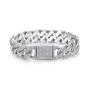 Bracciale Cuban Link con Moissanite Ghiacciata in Argento Sterling <span class=keywords><strong>925</strong></span>, Gioiello Hip Hop Placcato Oro Bianco 18K - Product Image 1