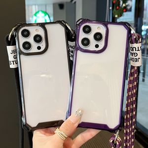 Funda transparente de lujo con cordón cruzado para <span class=keywords><strong>iPhone</strong></span> 15 14 Pro Max 13 <span class=keywords><strong>12</strong></span> 11 <span class=keywords><strong>MiNi</strong></span> X <span class=keywords><strong>S</strong></span> XR 8 7 Plus Armor Funda con correa a prueba de golpes - Product Image 4
