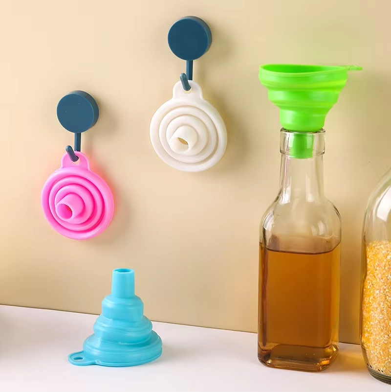 New Arrival Multiple Colors Collapsible Funnel Silicone Foldable Kitchen Funnels Colorful Oil Colander