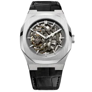 OEM-Reloj de pulsera de acero inoxidable para hombre, automático, con logotipo personalizado, color negro