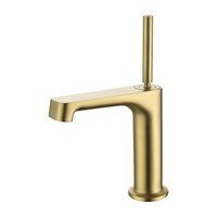 Robinet de lavabo en laiton brossé, monotrou, à montage sur comptoir, corps haut, levier vertical, bec coudé à 90°, pour lavabo de salle de bain, design contemporain