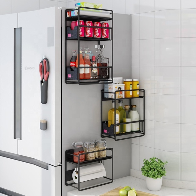 NEW Wholesale Kitchen Storage Metal Wall Mounted Hanging Expandable Sliding Magnetic 3 Tier Drawer Pull Out Spice Rack Organizer