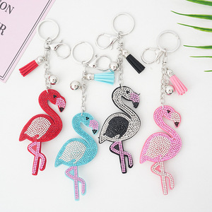 Full Crystal Flamingo Keychain Flamingo Pink Rhinestone Key Chains Purse Pendant Women Keyring Animal Flamingo Diamond Keychain