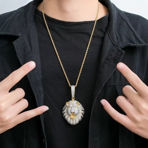 Pingente Cabeça de Leão Cravejado com Zircônias, Estilo Hip Hop, em Aço Inoxidável, para Uso Diário Masculino, Atacado - Product Image 6
