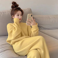 Ensemble de pulls à col roulé jaune crème pour femmes, tenues élégantes complètes pour l'automne/l'hiver, style coréen sophistiqué, doux et décontracté