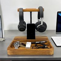 Support double pour casque en bois de bambou BH Wood, support pour 2 casques, téléphone et tablette