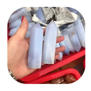 Wholesale High quality rare spiritual products crystals healing wand towers natural blue chalcedony point for Decor