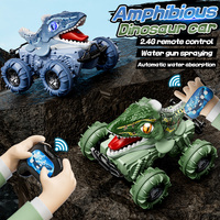 Voiture télécommandée amphibie dinosaure 2,4 GHz avec double commande, camion RC étanche avec pulvérisation et lumière, jouet pour enfants