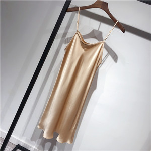 Silk Mulberry C Silkworm C Silk Women's Multicolor Solid Color Base Petticoat Nightgown dress Long Slip Top for Hair - Product Image 3