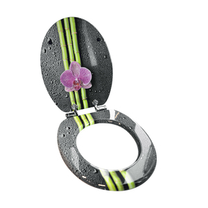<span class=keywords><strong>Tapa</strong></span> de <span class=keywords><strong>Inodoro</strong></span> con Estampado de Orquídeas de Bambú Negro, Acabado Impermeable, con Bisagras de Cierre Suave de Metal Cromado para Inodoros Estándar - Product Image 4
