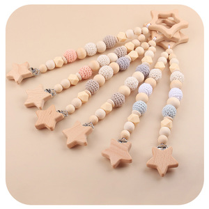 Clip de <span class=keywords><strong>cochecito</strong></span> de madera para bebé, cadena con Clip para chupete, colgante de <span class=keywords><strong>cochecito</strong></span> móvil, pulsera de cuentas de silicona, juguete sonajero - Product Image 2