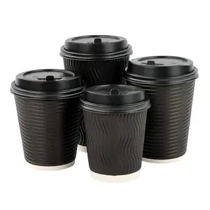 फैक्टरी सीधे थोक डिस्पोजेबल कस्टम पेपर कॉफी कप चीन 8 औंस 12 औंस काला कॉफी कप
