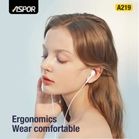 ASPOR A219 Headset In-ear Mobile 3.5mm IPX-3 Tahan Air Pengisian Cepat Earbud Berkabel dengan Garansi 1 Tahun