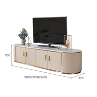 Table basse ovale et meuble TV en cuir blanc de luxe moderne avec plateau en marbre pour le mobilier de salon