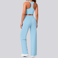 Ensemble deux pièces pour femme : débardeur court dos nageur et pantalon large taille haute, 80 % nylon 20 % élasthanne, doux, pour yoga et fitness