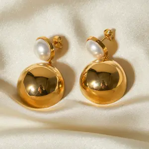 Edelstahl-Schmuck Perle PVD18K Gold wasserdicht Edelstahl-Schmuck anlaufsicher Ohrring-Zubehör für Damen