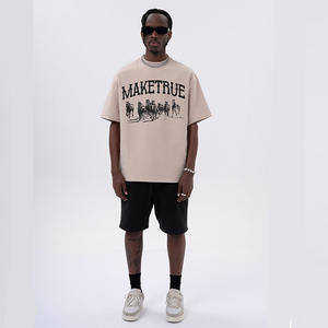 เสื้อยืดผู้ชาย คอโอ ทรงโอเวอร์ไซส์ ผ้าฝ้ายถัก 100% พิมพ์ลายโลโก้ดิจิทัลแบบกำหนดเอง สไตล์วินเทจ 3 มิติ ระบายอากาศได้ดี - Product Image 5