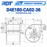 Nouveau ventilateur centrifuge D4E180-CA02-36 AC 230V 180mm à haut débit d'air, double entrée, pour refroidissement d'armoires de modules onduleurs (remplacement)