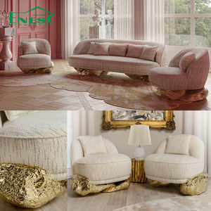 럭셔리 황동 스타일 7인용 모듈형 섹셔널 소파 세트, 골드 곡선 패브릭 C자형 소파, 빌라 거실 가구 - Product Image 2