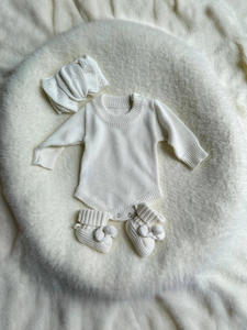 Kualitas tinggi disesuaikan Label Bodysuit musim dingin Onesie Solid Chunky Sweater pakaian bayi Romper Set - Product Image 6