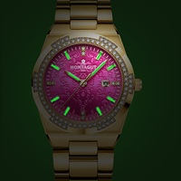 Montre à quartz MONTAGUT tendance en acier inoxydable, simple, étanche, avec calendrier, lumineuse, design diamant doré, cadran rose pour femme