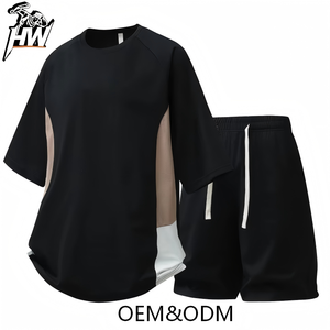 <span class=keywords><strong>Completo</strong></span> Sportivo da <span class=keywords><strong>Uomo</strong></span>: T-Shirt a Maniche Corte con Collo Tondo e Patchwork, Pantaloncini Casual, Set Due Pezzi alla Moda per <span class=keywords><strong>Fitness</strong></span> - Product Image 5