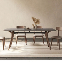 Table à manger en bois massif gris avec plateau en pierre, style moderne minimaliste, en bois de frêne blanc, rectangulaire, style italien, d'inspiration nordique, pour restaurant