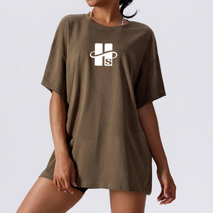 Camiseta de Gran Tamaño para Mujer, 100% Algodón, de Alta Calidad, Suave, Transpirable, con Hombros Caídos, Versátil, Bordado Plano Personalizado - Product Image 2