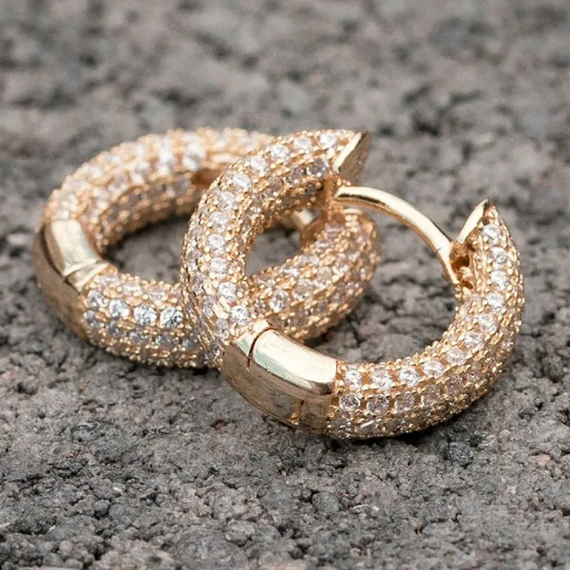 Gold/Silver Color Plated Iced Out Double row Stone Stud Earring Hip Hop Rock Jewelry Earrings For Male Female Gifts