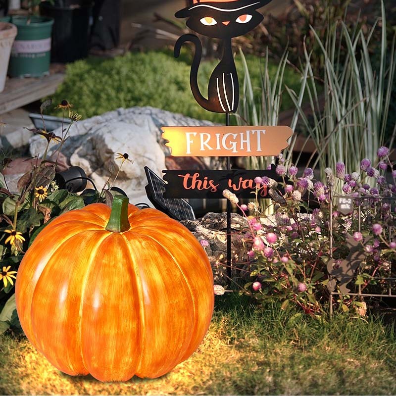 IP65 Waterproof Landscape Halloween Solar Lawn Lamp Pumpkin Lantern Motif Warm White Orange Ra80 Resin Material Rechargeable