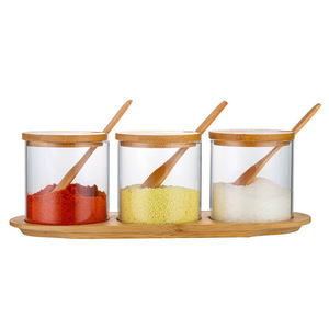 Hoge kwaliteit familie keuken Spice glazen pot set Zout & peper <span class=keywords><strong>container</strong></span> met bamboe deksel en lepel - Product Image 1