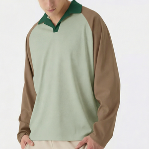 Men's Long Sleeve Color Blocked <b>Polo</b> <b>Shirt</b> Knitted Solid Casual Green Brown Collar - Product Image 1