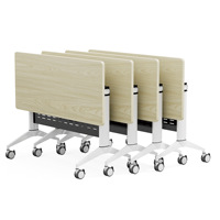 Conjunto de Mesa y Sillas de Bambú, Moderno, Minimalista, Plegable, Móvil, para Instituciones Educativas, Mesa de Conferencias, con Separador para Libros