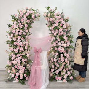 DKB Hot Sale Silk Artificial Flower Arch 6-7ft Height Green Leaf <b>Pink</b> Wedding Event <b>Backdrop</b> Decoration - Product Image 6