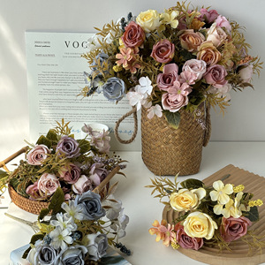 Ramo de Rosas Artificiales Baihuabang, Flores de Seda y Plástico, Colores Otoñales, Decoración para el Hogar, Accesorios para Bodas, Estilo Nórdico - Product Image 1