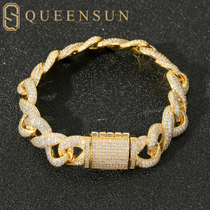 Queensun 14K <strong>Solid</strong> White <strong>Gold</strong> 15mm Infinite Cuban Chain Bracelet IGI GRA Lab Grown Diamond Hiphop Party Hiphop <strong>Bangles</strong> for Gift - Product Image 2