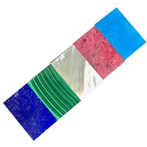 Top Quality 31x49x2mm Flat Natural Malachite Lapis Rhodonite Turquoise Mother of Pearl Shell Rectangle Sheet for Art Decoration