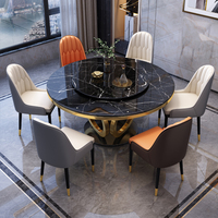 Modernes Luxus-Marmor-Rundes-Esstisch-Stuhl-Set für 4, 6, 8 Personen, Edelstahl-Küchen- und Restaurantmöbel in Gold-Design