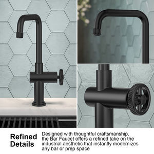 Robinet de cuisine/bar en laiton massif noir mat style steampunk industriel, mitigeur de lavabo à 1 trou - Product Image 4