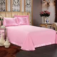 Ensemble de housses de couette en coton naturel satiné rose de luxe avec fleurs organiques damassées et jacquard style américain