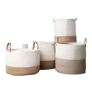 Rope Storage Basket Collapsible <strong>White</strong> Folding Weave <strong>Laundry</strong> <strong>Hamper</strong> - Product Image 3